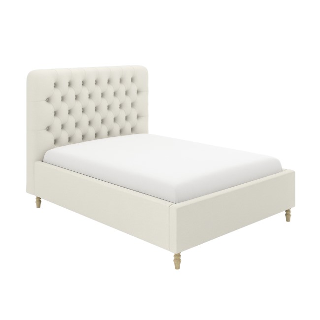 Cream Upholstered Double Ottoman Bed with Turned Legs - Pippa