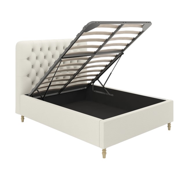 Cream Upholstered Double Ottoman Bed with Turned Legs - Pippa