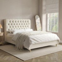 Cream Fabric King Size Ottoman Bed with Turned Legs - Pippa