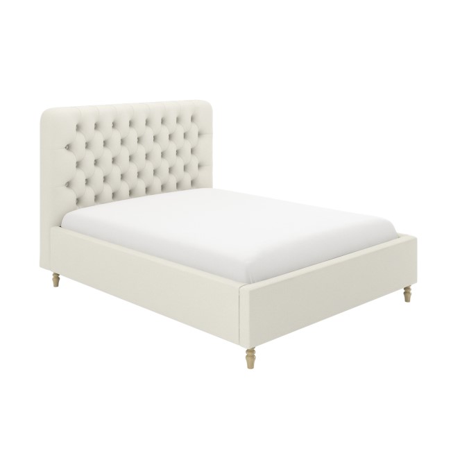 Cream Upholstered King Size Ottoman Bed with Turned Legs - Pippa