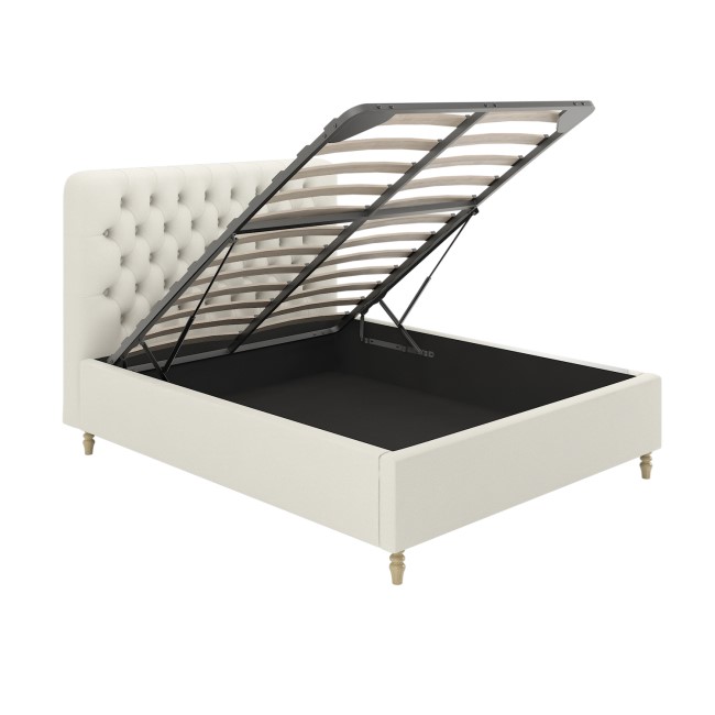 Cream Upholstered King Size Ottoman Bed with Turned Legs - Pippa