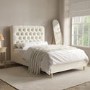 Cream Fabric Small Double Ottoman Bed with Turned Legs - Pippa