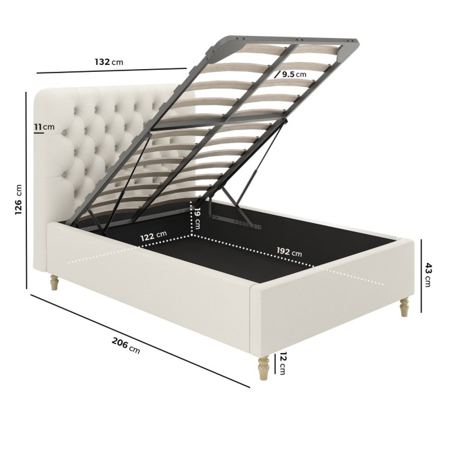 Cream Upholstered Small Double Ottoman Bed with Turned Legs - Pippa