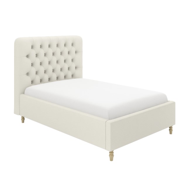 Cream Upholstered Small Double Ottoman Bed with Turned Legs - Pippa