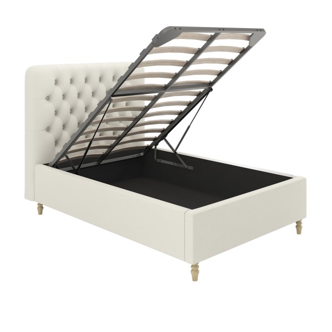 Cream Upholstered Small Double Ottoman Bed with Turned Legs - Pippa