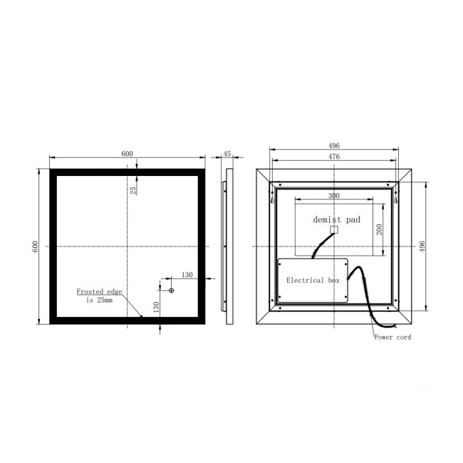 Square Heated Bathroom Mirror with Lights 600mm - Pisces