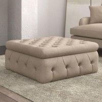 Large Beige Fabric Footstool with Storage - Payton