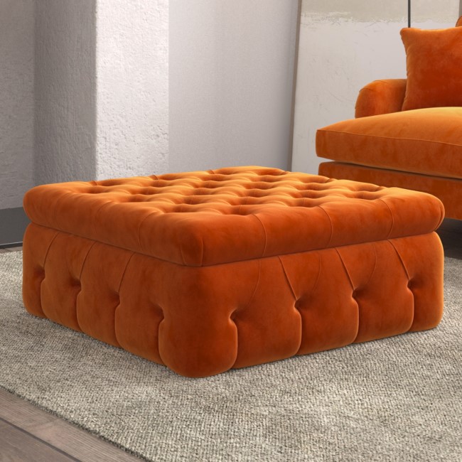 Large Orange Velvet Footstool with Storage - Payton