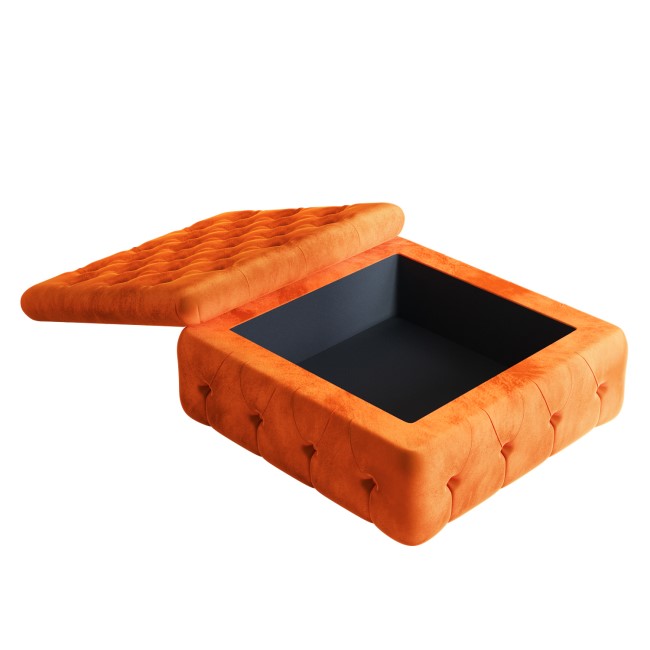 Large Orange Velvet Footstool with Storage - Payton