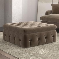 Large Beige Velvet Footstool with Storage - Payton