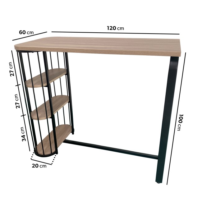 Oak and Black Breakfast Bar Table with Storage - Seats 2 - Quinn