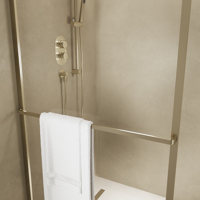 Wet Room Shower Screen 1000mm Brushed Brass Curved - Raya