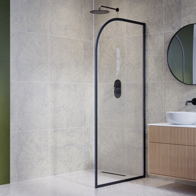 Wet Room Shower Screen 1000mm Black Curved - Raya