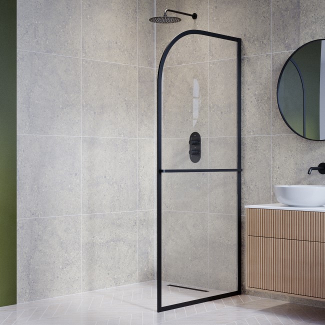 Wet Room Shower Screen 1000mm Black Curved - Raya