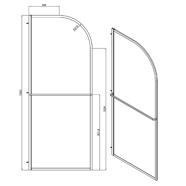 Wet Room Shower Screen 1000mm Brushed Brass Curved - Raya