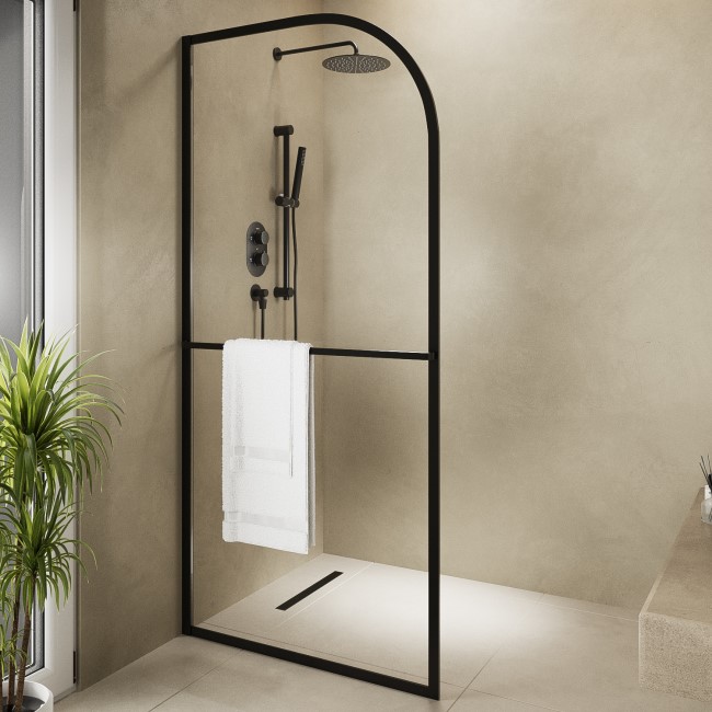 Wet Room Shower Screen 800mm Black Curved - Raya