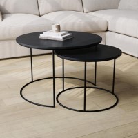 ALMOST PERFECT - Round Black Mango Wood Nest of 2 Tables - Ruby