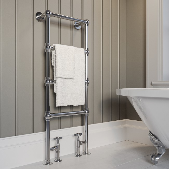 Chrome Vertical Traditional Towel Rail Radiator 1200 x 479mm - Regent