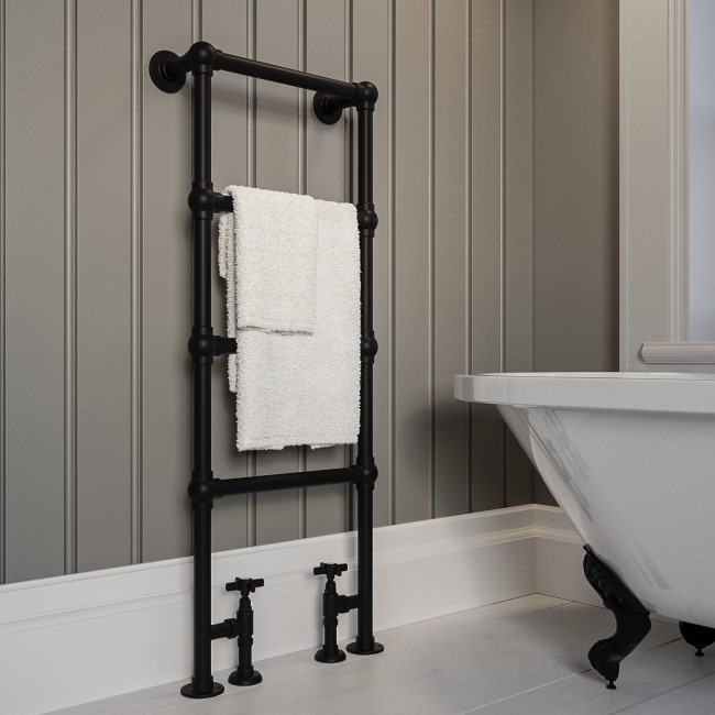 Black Vertical Traditional Towel Rail Radiator 1200 x 479mm - Regent