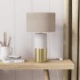 White and Brass Table Lamp with Linen Shade - Denton