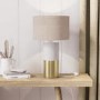 White and Brass Table Lamp with Linen Shade - Denton