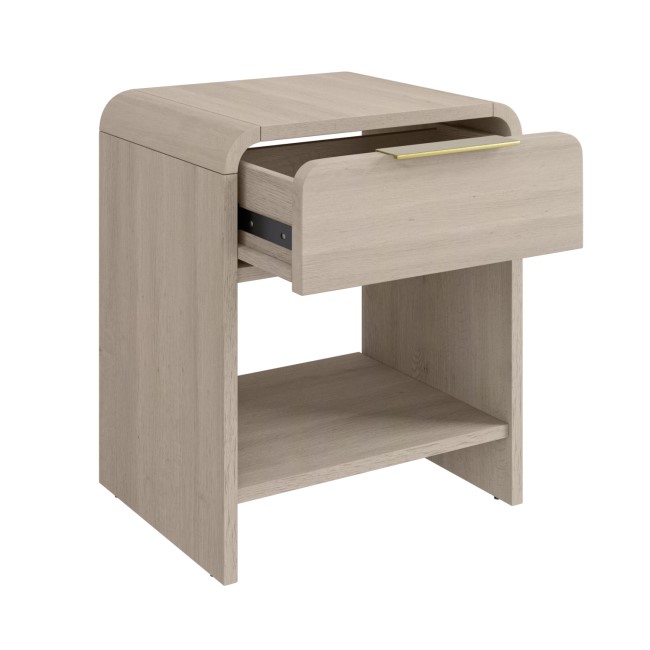 Wide Wooden Curved Bedside Table with Drawer - Rhea