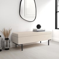 Cushioned End-of-Bed Ottoman Storage Bench in Beige Corduroy - Roman