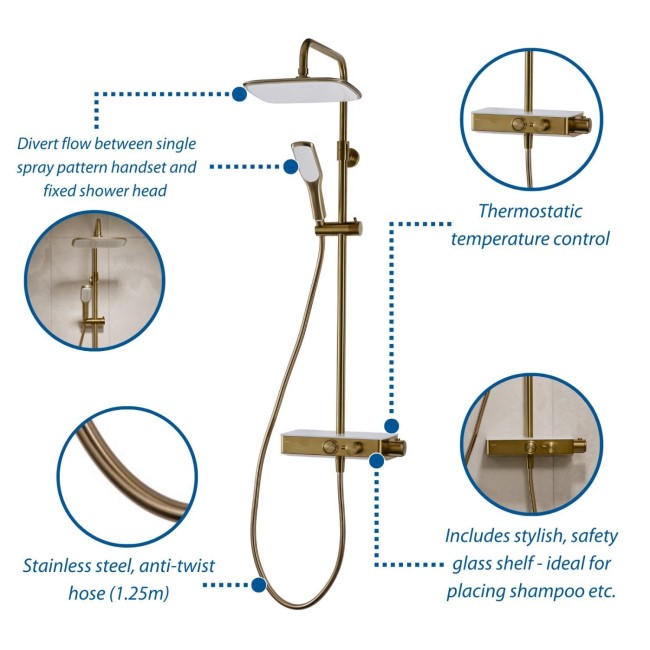 Triton Push Button Bar Diverter Mixer Shower Set - Brass