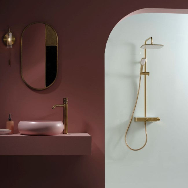 Triton Push Button Bar Diverter Mixer Shower Set - Brass