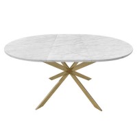 Round to Oval White Marble Effect Extendable Dining Table with Gold Legs - Seats 4 - 6 - Reine