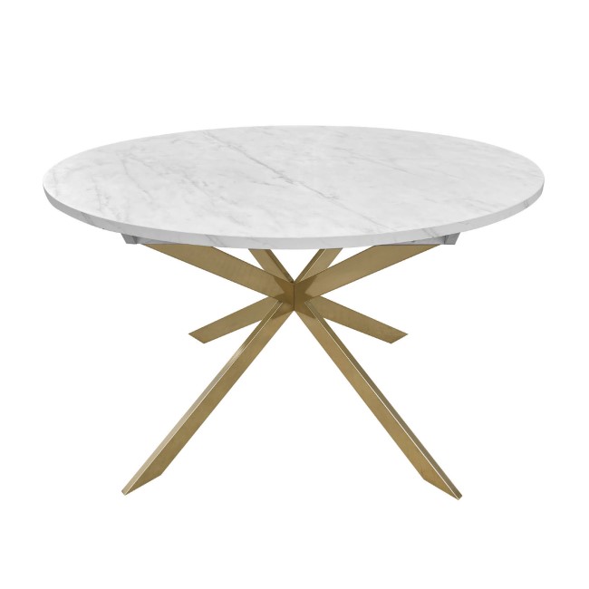 Round to Oval White Marble Effect Extendable Dining Table with Gold Legs - Seats 4 - 6 - Reine