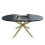 Round to Oval Black Wooden Extendable Dining Table with Gold Legs - Seats 4 - 6 - Reine