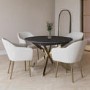 Round to Oval Black Wooden Extendable Dining Table with Gold Legs - Seats 4 - 6 - Reine