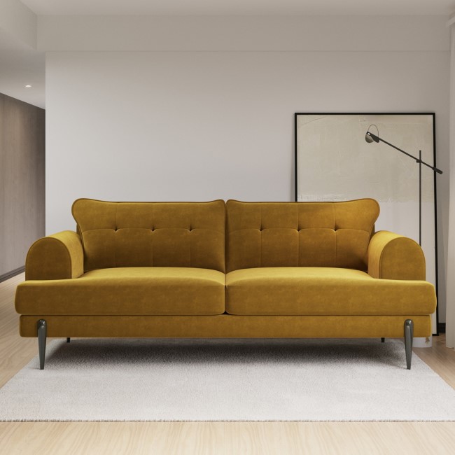 4 Seater Sofa and Armchair Set with Footstool in Mustard Velvet - Rosie