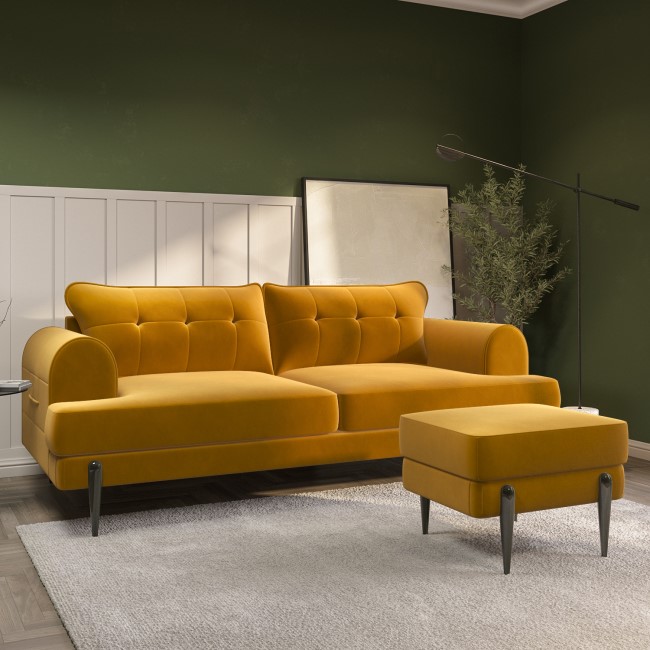 Mustard Velvet 3 Seater Sofa - Rosie