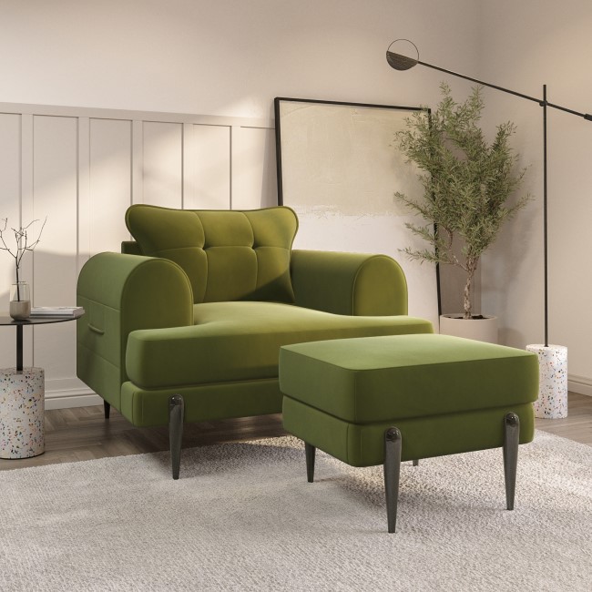 Olive Green Velvet Armchair - Rosie