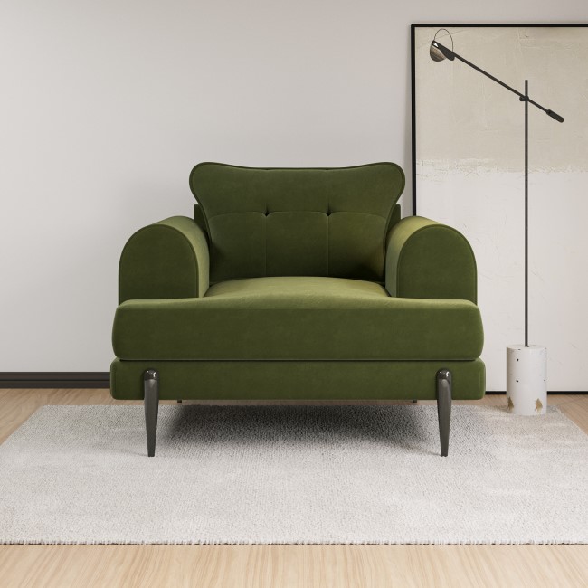 Olive Green Velvet Armchair - Rosie