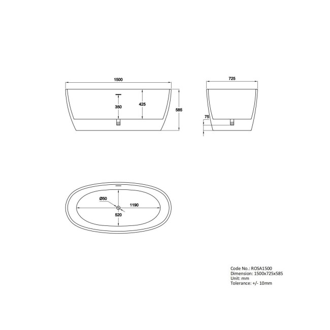 Pink Freestanding Double Ended Bath 1500 x 725mm - Rosa