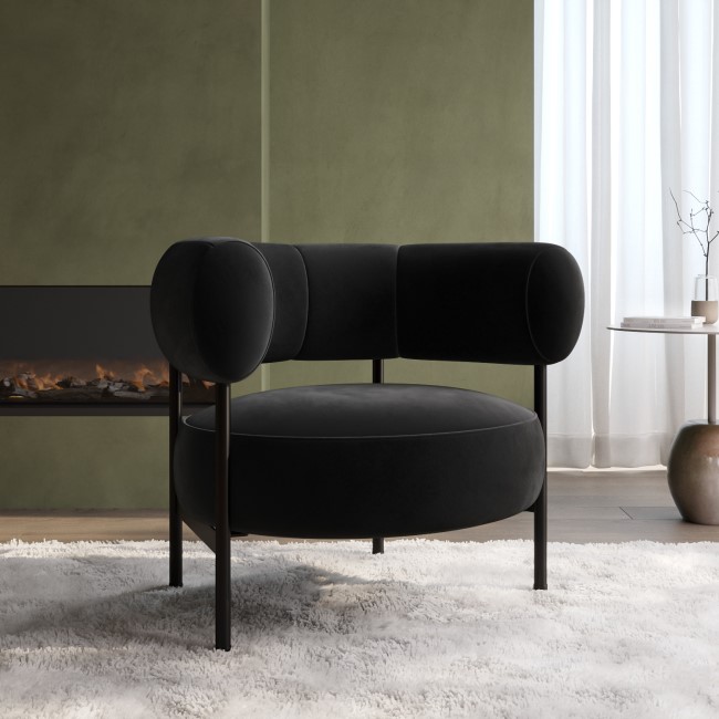 Black Velvet Curved Armchair - Romy