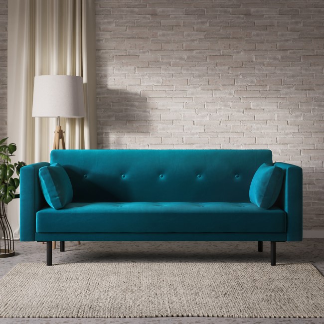 Teal Velvet Click Clack Sofa Bed - Seats 3 - Rory