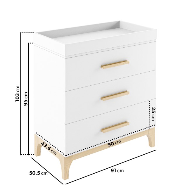 White and Wood Baby Changing Table with Drawers - Rue