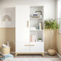 Nursery Wardrobe with Shelves in White and Wood - Rue