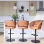 Curved Tan Faux Leather Adjustable Swivel Bar Stool with Back - Runa