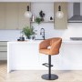 Curved Tan Faux Leather Adjustable Swivel Bar Stool with Back - Runa