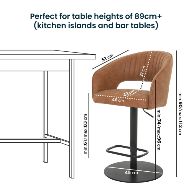 Curved Tan Faux Leather Adjustable Swivel Bar Stool with Back - Runa