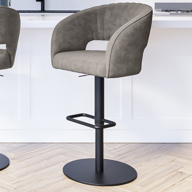 Dove Grey Faux Leather Adjustable Swivel Bar Stool with Back - Runa