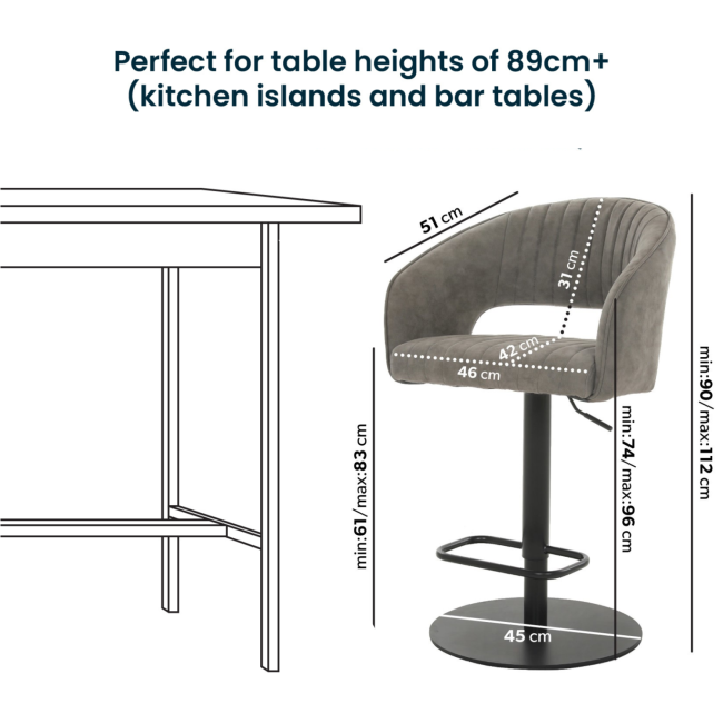 Dove Grey Faux Leather Adjustable Swivel Bar Stool with Back - Runa