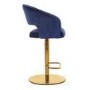 Blue Velvet Adjustable Swivel Bar Stool with Curved Back - Runa