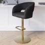 Curved Black Faux Leather Adjustable Swivel Bar Stool with Brass Base - Runa