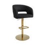 ALMOST PERFECT - Curved Black Faux Leather Adjustable Swivel Bar Stool with Brass Base - Runa